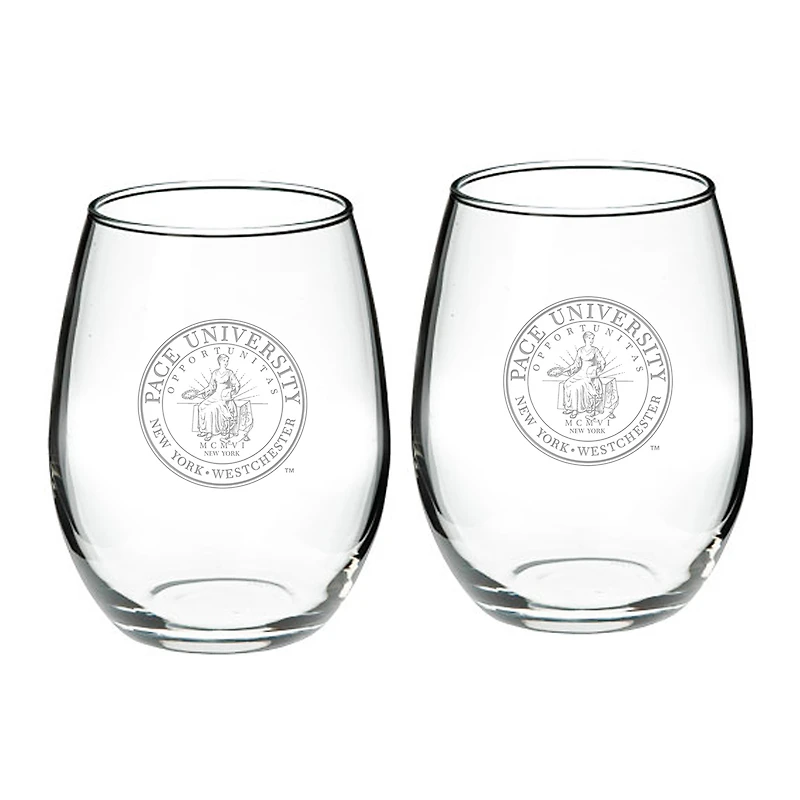 Pace University Setters 21oz. 2-Piece Stemless Wine Glass Set
