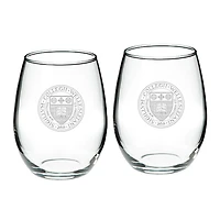 Wellesley Blue 21oz. 2-Piece Logo Stemless Wine Glass Set