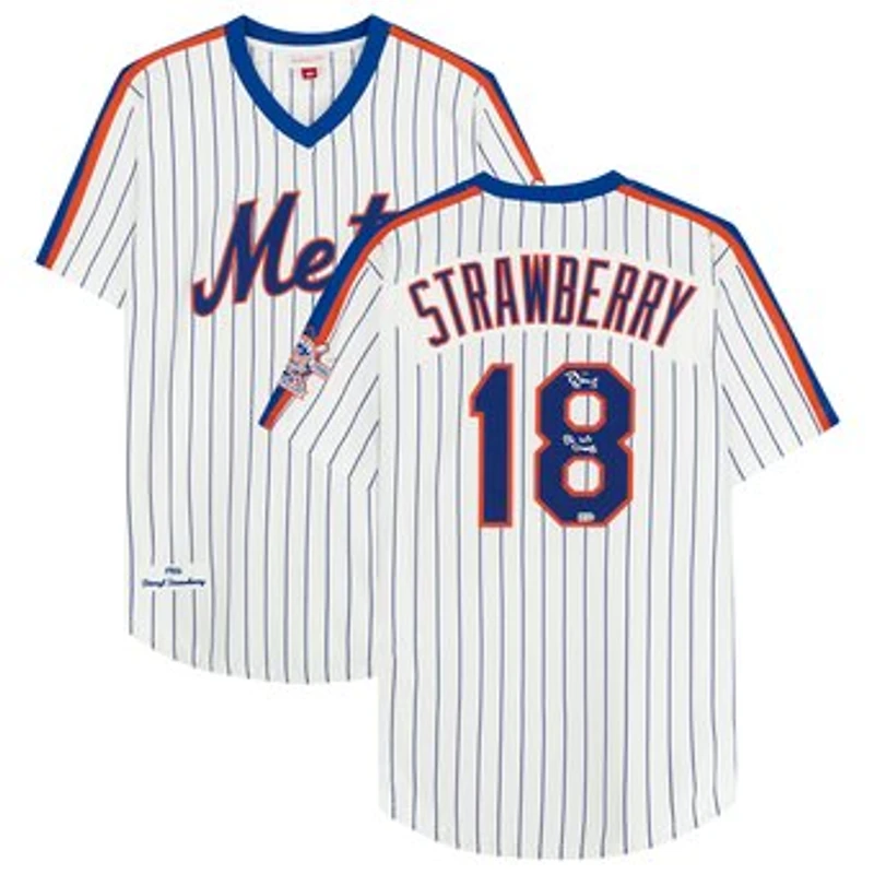 Darryl Strawberry White New York Mets Autographed Mitchell & Ness Authentic Cooperstown Collection Jersey with 25th Anniversary Patch and "86 WS Champs" Inscription
