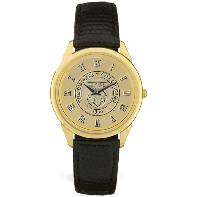 Men's Gold/Black UChicago Maroons Medallion Leather Wristwatch
