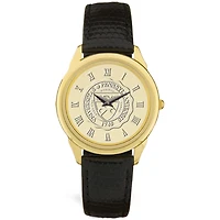 Men's Gold/Black Pennsylvania Quakers Medallion Leather Wristwatch