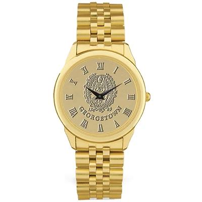 Men's Gold Georgetown Hoyas Team Medallion Rolled Link Bracelet Wristwatch