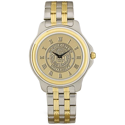 Men's Gold/Silver Northeastern Huskies Two-Tone Medallion Wristwatch