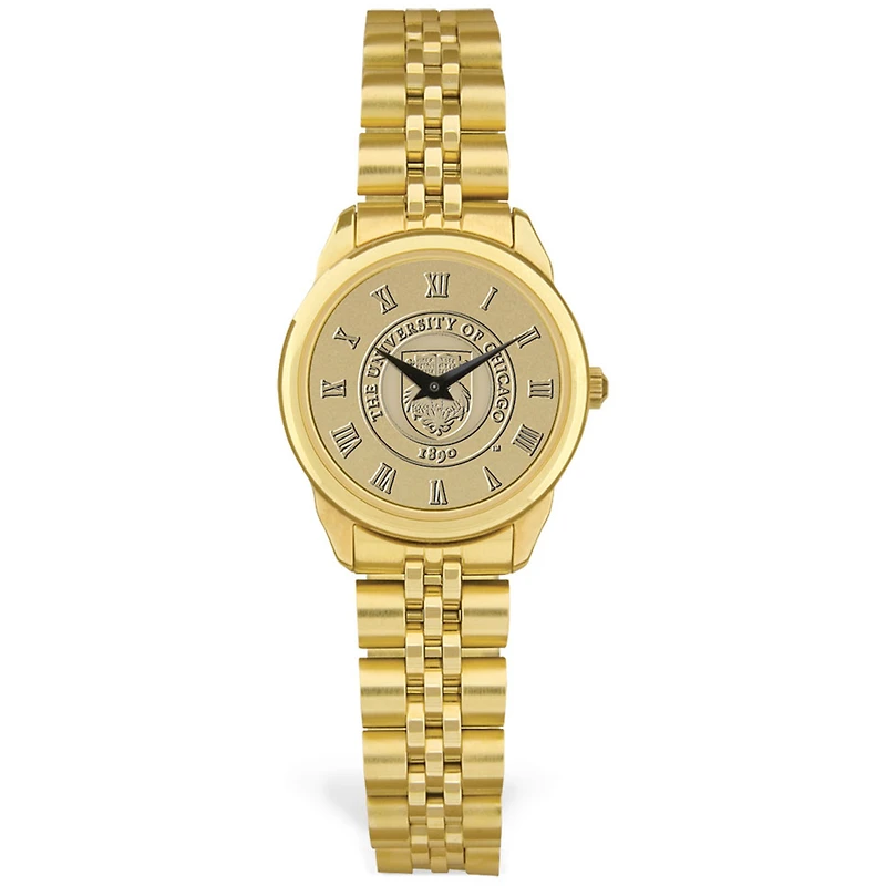 Women's Gold UChicago Maroons Logo Medallion Rolled Link Bracelet Wristwatch