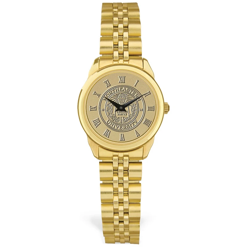 Women's Gold Northeastern Huskies Logo Medallion Rolled Link Bracelet Wristwatch