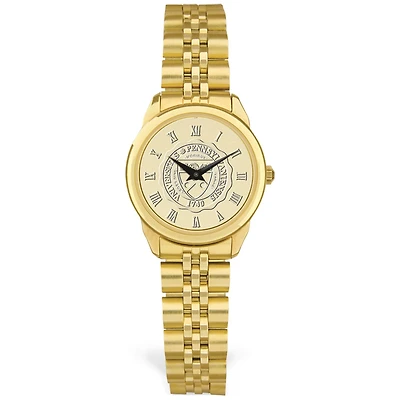 Women's Gold Pennsylvania Quakers Logo Medallion Rolled Link Bracelet Wristwatch