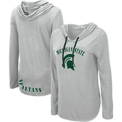 Women's Colosseum Heather Gray Michigan State Spartans My Lover Lightweight Hooded Long Sleeve T-Shirt