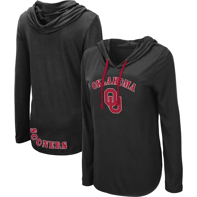 Women's Colosseum Black Oklahoma Sooners My Lover Lightweight Hooded Long Sleeve T-Shirt