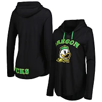 Women's Colosseum Black Oregon Ducks My Lover Lightweight Hooded Long Sleeve T-Shirt