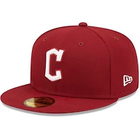 Men's New Era Cardinal Cleveland Guardians White Logo 59FIFTY Fitted Hat