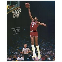 Julius Erving Philadelphia 76ers Autographed 16" x 20" Dunk in Red Jersey vs. Boston Celtics Photograph