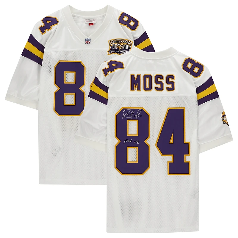 Randy Moss Minnesota Vikings Autographed Mitchell & Ness White Authentic Jersey with "HOF 18" Inscription