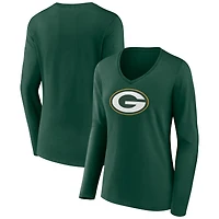 Women's Green Green Bay Packers Primary Team Logo Long Sleeve V-Neck T-Shirt