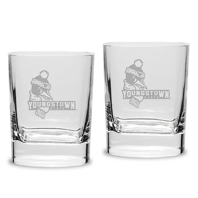 Youngstown State Penguins 11.75oz. Square Double Old Fashioned Glass Set