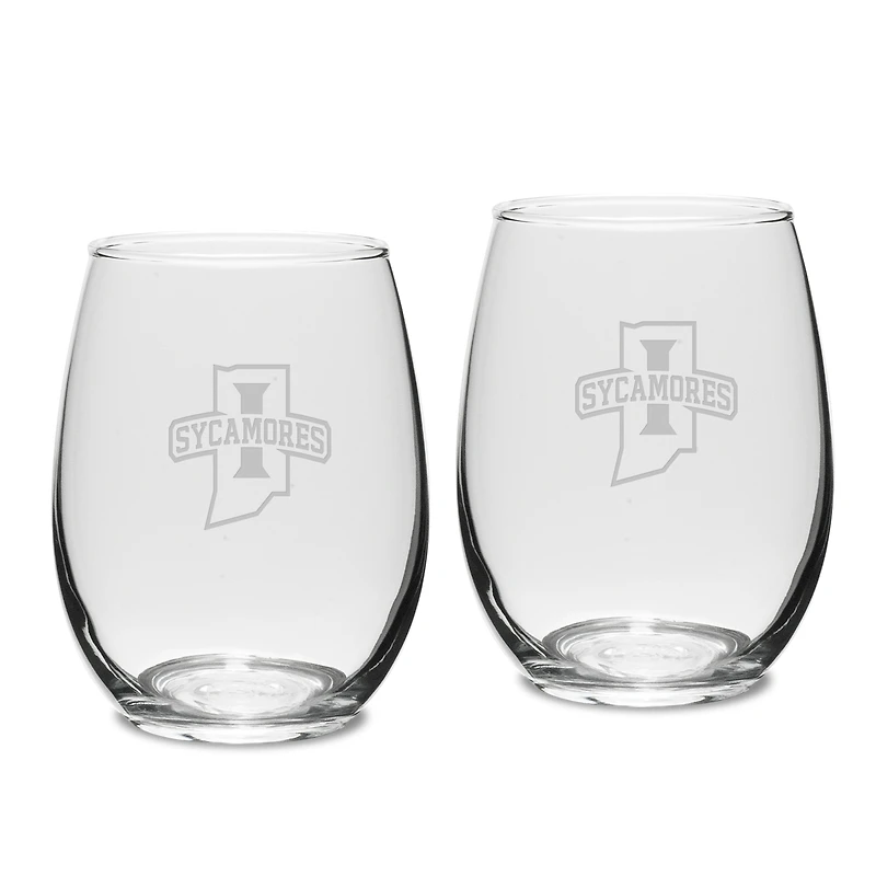 Indiana State Sycamores 15oz. 2-Piece Stemless Wine Glass Set