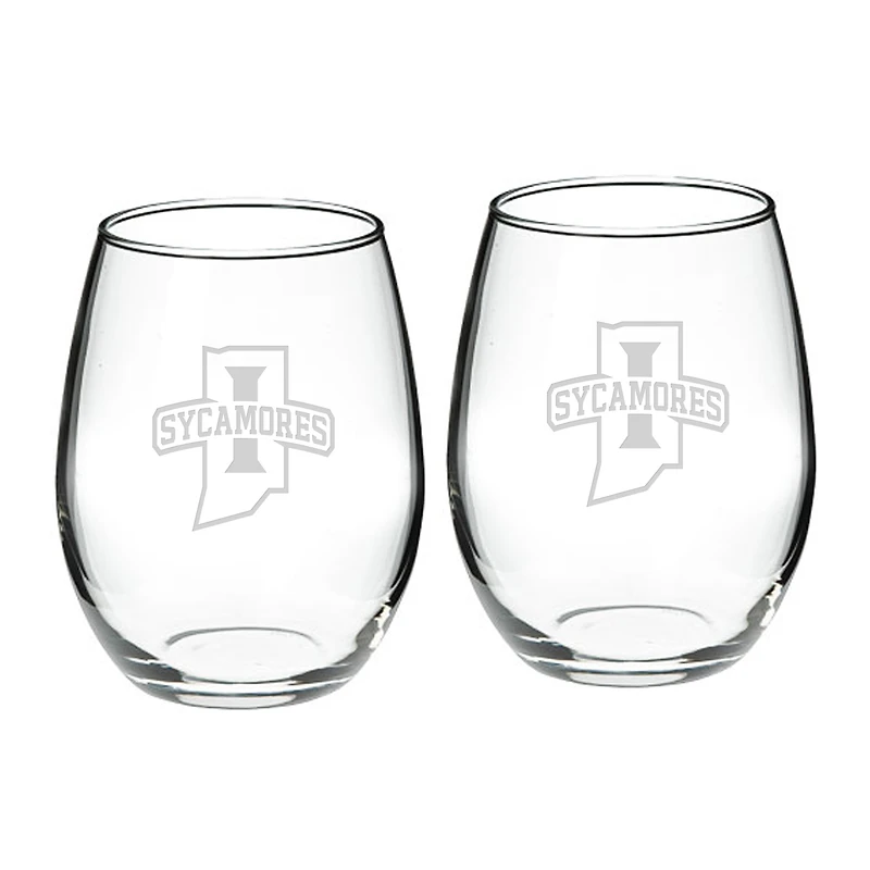 Indiana State Sycamores 21oz. 2-Piece Stemless Wine Glass Set