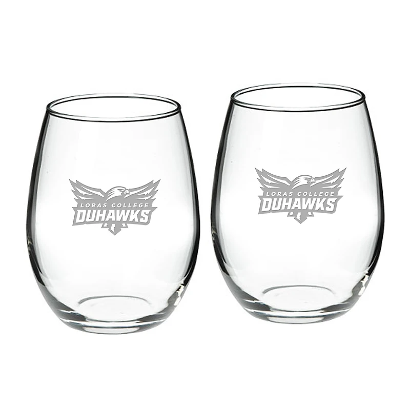 Loras College Duhawks 21oz. 2-Piece Stemless Wine Glass Set