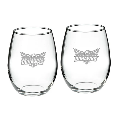 Loras College Duhawks 21oz. 2-Piece Stemless Wine Glass Set