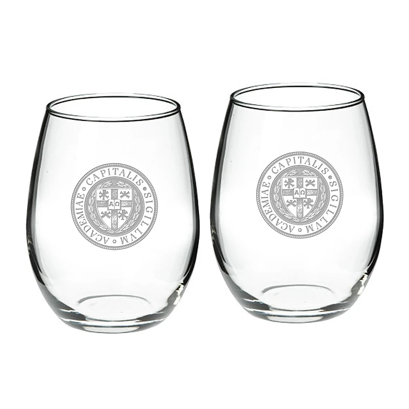 Capital University Crusaders Logo 21oz. 2-Piece Stemless Wine Glass Set