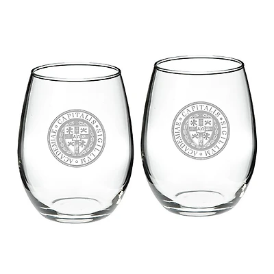 Capital University Crusaders Logo 21oz. 2-Piece Stemless Wine Glass Set