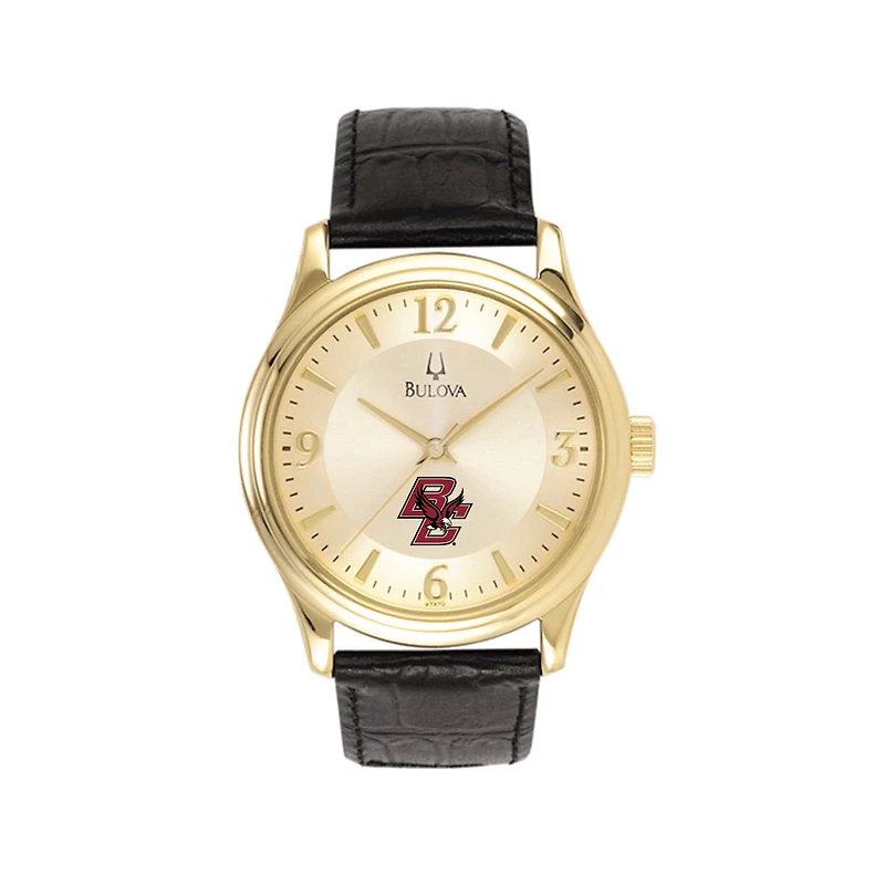 Men's Gold/Black Boston College Eagles Stainless Steel Watch with Leather Band