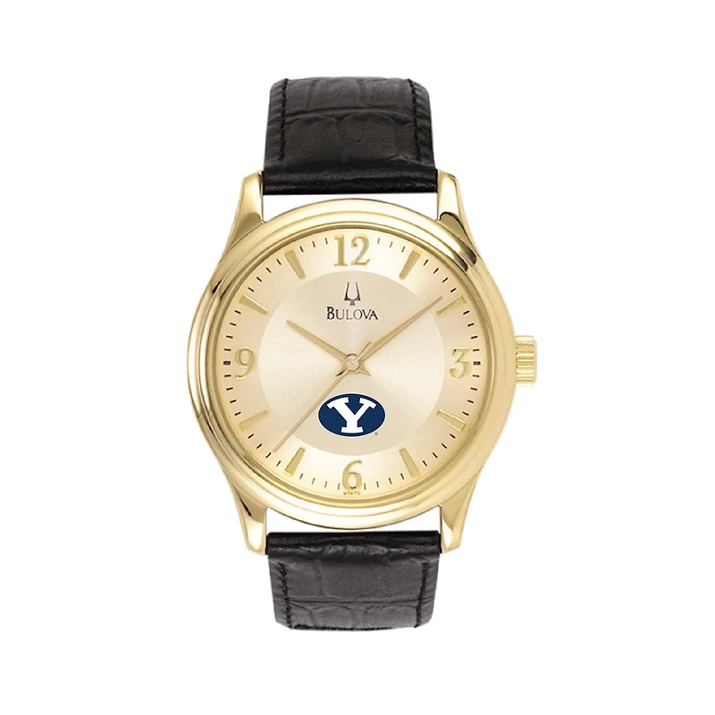 Men's Gold/Black BYU Cougars Stainless Steel Watch with Leather Band