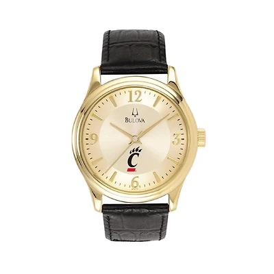 Men's Gold/Black Cincinnati Bearcats Stainless Steel Watch with Leather Band