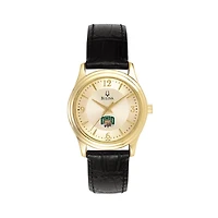 Women's Bulova Gold/Black Ohio Bobcats Stainless Steel Watch with Leather Band