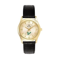 Women's Bulova Gold/Black South Florida Bulls Stainless Steel Watch with Leather Band