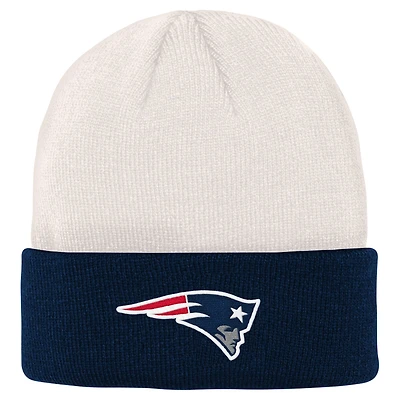 Youth Cream/Navy New England Patriots Bone Cuffed Knit Hat
