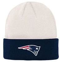 Youth Cream/Navy New England Patriots Bone Cuffed Knit Hat
