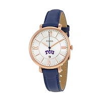 Women's Fossil Navy TCU Horned Frogs Jacqueline Leather Watch