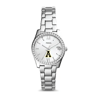 Women's Fossil Silver Appalachian State Mountaineers Scarlette Mini Three-Hand Date Watch
