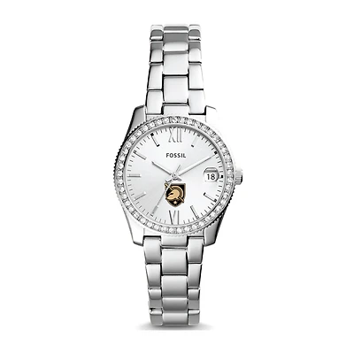 Women's Fossil Silver Army Black Knights Scarlette Mini Three-Hand Date Watch
