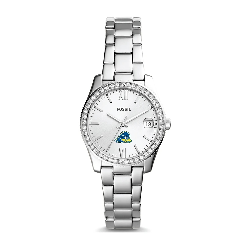 Women's Fossil Silver Delaware Fightin' Blue Hens Scarlette Mini Three-Hand Date Watch