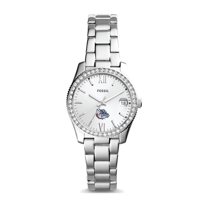 Women's Fossil Silver Gonzaga Bulldogs Scarlette Mini Three-Hand Date Watch