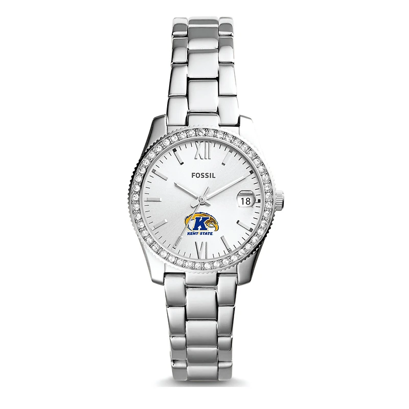 Women's Fossil Silver Kent State Golden Flashes Scarlette Mini Three-Hand Date Watch