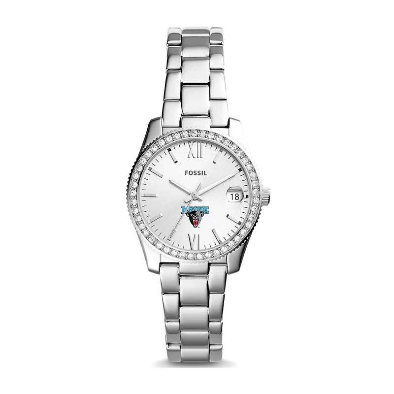 Women's Fossil Silver Maine Black Bears Scarlette Mini Three-Hand Date Watch