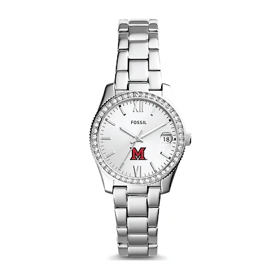 Women's Fossil Silver Miami University RedHawks Scarlette Mini Three-Hand Date Watch