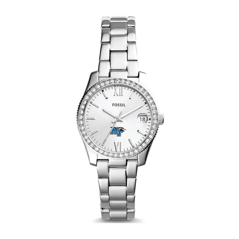 Women's Fossil Silver MTSU Blue Raiders Scarlette Mini Three-Hand Date Watch