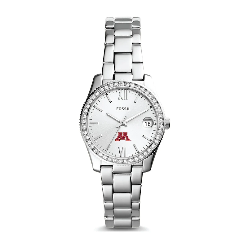 Women's Fossil Silver Minnesota Golden Gophers Scarlette Mini Three-Hand Date Watch