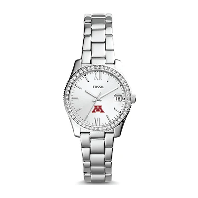 Women's Fossil Silver Minnesota Golden Gophers Scarlette Mini Three-Hand Date Watch