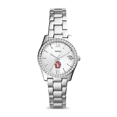 Women's Fossil Silver South Dakota Coyotes Scarlette Mini Three-Hand Date Watch