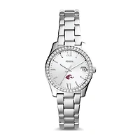 Women's Fossil Silver Southern Illinois Salukis Scarlette Mini Three-Hand Date Watch