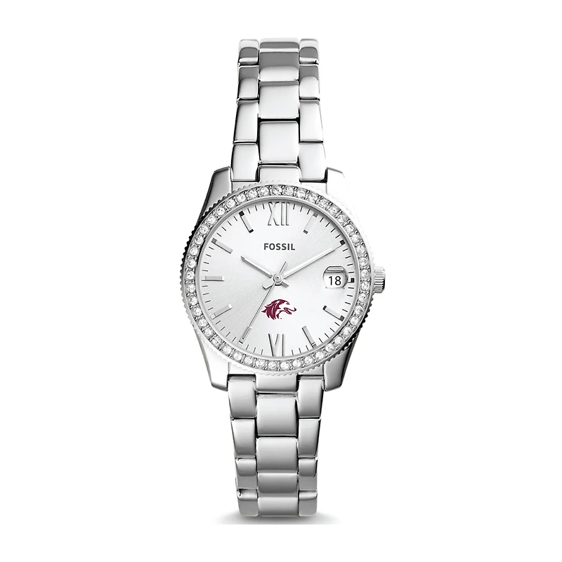Women's Fossil Silver Southern Illinois Salukis Scarlette Mini Three-Hand Date Watch