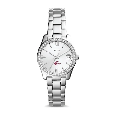 Women's Fossil Silver Southern Illinois Salukis Scarlette Mini Three-Hand Date Watch