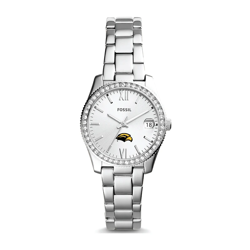 Women's Fossil Silver Southern Miss Golden Eagles Scarlette Mini Three-Hand Date Watch