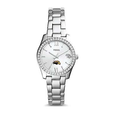 Women's Fossil Silver Southern Miss Golden Eagles Scarlette Mini Three-Hand Date Watch
