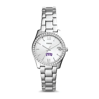 Women's Fossil Silver TCU Horned Frogs Scarlette Mini Three-Hand Date Watch