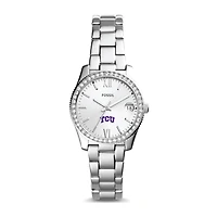 Women's Fossil Silver TCU Horned Frogs Scarlette Mini Three-Hand Date Watch